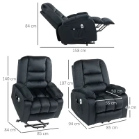 HOMCOM Fauteuil releveur électrique fauteuil de relaxation inclinable 8 points de massage vibrants 85 x 94 x 107 cm noir(m-3)