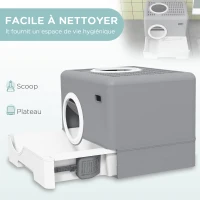PawHut Bac à litière pour chat maison de toilette litière à chat double porte battante et supérieure 52 x 41 x 38,5 cm gris(m-4)