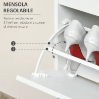 HOMCOM Scarpiera Moderna in Legno, 2 Cassetti con Mensola Regolabile per 16 Scarpe e Cassetto Piccolo, 70x29x92cm, Bianco(m-5)