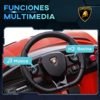 HOMCOM Coche Eléctrico Lamborghini para Niños Velocidad Max.5 km/h Puerta de Tijera con Control Remoto MP3 Rojo(m-7)
