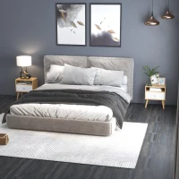 HOMCOM Bedside Table, Bedside Cabinet with Drawer and Shelf, Modern Nightstand, End Table for Living Room, Bedroom, Set of 2, Natural(m-10)