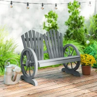 Outsunny Fir Wood Love Seats with Wheel-Shaped Armrests, Large Load-Bearing Chair, Grey(m-2)
