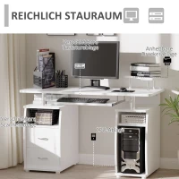 HOMCOM Computertisch Schreibtisch Bürotisch PC Tisch Arbeitstisch Home Office reichlich Stauraum 2 Schubladen Druckregal Weiß 120 x 55 x 85 cm(m-4)