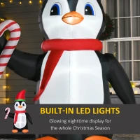 HOMCOM 8ft Inflatable Christmas Penguin Holding Candy Cane Blow Up Outdoor Decoration with LED Lights for Holiday(m-4)