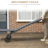 Outsunny Lot de 2 bains de soleil en aluminium et textilène avec roulettes dossier inclinable charge max. 150 Kg Gris foncé(m-6)