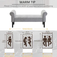 HOMCOM Bed End Bench, Window Seat, Linen Chaise Lounge Sofa with Arm and Wooden Legs for Bedroom, Living Room, Grey(m-6)