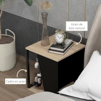 HOMCOM Lot de 2 tables d'appoint bout de canapé avec rangement structure en acier 40 x 40 x 45 cm noir et naturel(m-6)