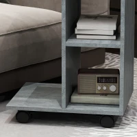 HOMCOM C-Shape End Table Unique Storage Unit w/ 2 Shelves 4 Wheels Freestanding Home Office Furniture Cabinet Square Studio Grey(m-9)