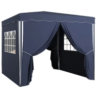 Outsunny Faltpavillon, Gartenpavillon, höhenverstellbar, 2 große Fenster, Tragetasche, Metallgestell, 3x3m, Blau(m-10)