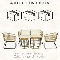 Outsunny Rattansitzgruppe Lounge-Set Outdoor-Sitzgruppe, Boho-Stil, 5-teilges Set, 145 x 70 x 78 cm, Creme + Natur + Schwarz(m-8)