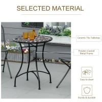 Outsunny Φ60cm Mosaic Outdoor Patio Table - Black(m-5)