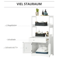 kleankin Badezimmer Midischrank Badezimmerschrank mit 2 offnenen Regalen Schublade Unterschrank Weiß 60 x 33 x 122,5 cm(m-5)