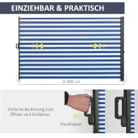 Outsunny Seitenmarkise, Sichtschutz, horizontal ausziehbar, wetterfest, beidseitig bedruckt, 300 x 8,5 x 160 cm(m-4)