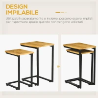 Outsunny Set 2 Tavolini da Giardino a C in Metallo e Legno di Pino con Design Impilabile, 40x30x60 cm(m-4)