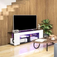 HOMCOM Multi-Shelf TV Cabinet, with Adjustable LED Lights - White(m-7)