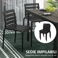 Outsunny Set da Giardino con Tavolo e 4 Sedie Impilabili in Acciaio e Doghe in Plastica, Nero(m-4)