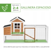 PawHut Gallinero de Madera Exterior Jaula para 2-4 Gallinas de 2 Niveles con Nido Techo Asfáltico Abatible Corral de Alambre Bandeja Extraíble y Rampa 192,7x78,9x111 cm Naranja(m-4)