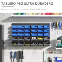 DURHAND Estantería de Pared para Herramientas de 33 Piezas 63x18x37,5 cm con 30 Cajas Desmontable y 2 Paneles Azul y Gris(m-4)