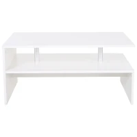 HOMCOM Coffee Table with Storage, 2-Tier Centre Table, Modern Living Room Table with Open Shelf and Aluminium Poles, White(m-11)