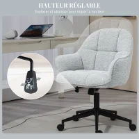 HOMCOM Fauteuil chaise de bureau dossier assise capitonnée hauteur réglable pivotant 360° piètement noir revêtement tissu gris(m-4)