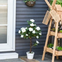 Outsunny Set of 2 Artificial Plants White Rose Floral in Pot, Fake Plants for Home Indoor Outdoor Decor, 90cm(m-7)