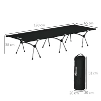 Outsunny Lit de camp pliable portable lit d'appoint avec sac de transport  hauteur réglable châssis démontables structure aluminium léger stable tissu Oxford 600D 190 x 65 x 38 cm noir(m-3)