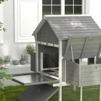 PawHut Grand poulailler en bois 2 nichoirs porte verrouillable rampe d'accès et plateau coulissant 310,5 x 149,5 x 149 cm gris(m-8)