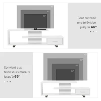 HOMCOM Meuble TV design contemporain 1 tiroir et 3 étagères pour télévision 45 pouces - dim. 135I x 35P x 41,7H cm - blanc(m-6)