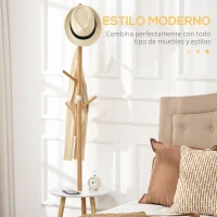 HOMCOM 2 en 1 Perchero de Pie de Bambú con 2 Estantes 5 Ganchos para Ropa Bolsos para Entrada 39,5x39,5x171 cm Natural(m-4)