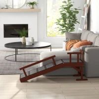 PawHut Hunderampe, abnehmbare Geländer, rutschfest, Holz, bis 30 kg, 125x40x56cm, Braun/Grau(m-7)