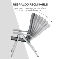Outsunny Silla de Jardín Plegable Portátil de Aluminio con Respaldo Alto Ajustable en 7 Posiciones y Reposacabezas Acolchado para Exterior Terraza Camping 75x61,5x114,5 cm Gris(m-4)