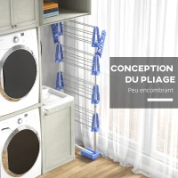 HOMCOM Séchoir à Linge étendoir pliable ailes latérales utilisation intérieure et extérieure 142 x 55 x 172 cm 4 niveaux bleu(m-6)