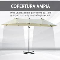 Outsunny Ombrellone Doppio in Acciaio e Poliestere Anti-UV Impermeabile, 445x270x260cm, Beige(m-4)