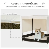 PawHut Lit Surélevé pour Chien Chat avec Coussin et auvent Toile Amovibles pour Extérieur et Intérieur dim. 91L x 71l x 81H cm résine tressée(m-6)