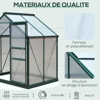 Outsunny Serre de jardin polycarbonate 190 x 132 x 201 cm résistant aux UV 30+ fondation renforcé gouttière vert foncé(m-5)