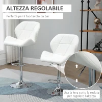 HOMCOM Set 2 Sgabelli da Bar con Altezza Regolabile, Base in Metallo e Seduta in Pelle PU, Sgabelli con Schienale e Poggiapiedi, 51.5x57.5x93-114.5cm, Bianco(m-4)
