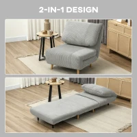 HOMCOM 2-in-1 Schlafsessel Gästebett, verstellbare  Kopfstütze Cord-Optik 82 cm x 8 cm x 83 cm Grau(m-4)