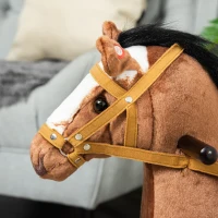 HOMCOM Kids Toy Rocking Horse Wood Plush Pony Handle Ride on Animal Wooden Riding Traditional Rocker Gift w/Neigh Sound (Dark Brown Horse)(m-9)