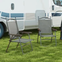 Outsunny Set of Two Folding Garden Chairs, with Fabric Mesh Seats - Dark Grey(m-2)