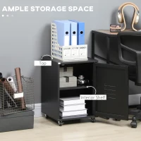 HOMCOM Rolling Metal Filing Cabinet, Industrial Mobile Storage Cabinet with Adjustable Shelf and Wheels for Home Office Living Room, Black(m-4)