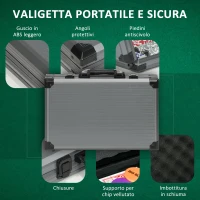 SPORTNOW Set da Poker per 10 Giocatori con 400 Fiches, 2 Mazzi di Carte, 5 Dadi, Tappetino e Valigetta Grigia(m-6)