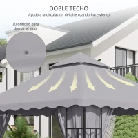 Outsunny Toldo de Repuesto para Pérgola con Techo de Doble Ventilación y 10 Orificios de Drenaje para Patio Jardín 3x3 m Gris(m-5)
