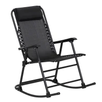 Outsunny Schaukelstuhl, Klappbare Schaukelliege, Gartenliege, Schwungliege, Schaukelsessel mit Kopfkissen, Stahl + Texteline, Schwarz bis 120 kg 90 x 64 x 110 cm(m-10)