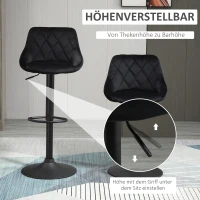 HOMCOM Barhocker 2er Set Höhenverstellbar Drehbar Barstühle mit Samtoptik Tresenhocker mit Rückenlehne mit Diamant-Tufting und Fußstütze für Bar, Theke, Esszimmer, Stahl Schwarz(m-4)