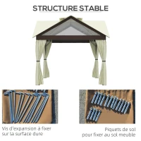 Outsunny Tonnelle de jardin tonnelle barnum double toit avec parois latérales amovibles cadre en acier 3,5 m x 3,5 m beige(m-7)