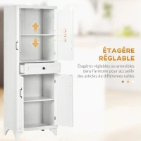 HOMCOM Buffet haut armoire de cuisine 4 portes 2 placards et 1 tiroir central hauteur 170 cm avec étagère réglable blanc(m-5)