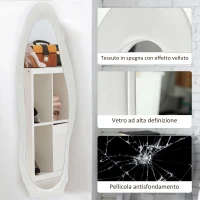 HOMCOM Specchio a Figura Intera con Cornice Ondulata in Velluto, Specchio da Terra e da Parete, 160x50 cm, Bianco(m-5)