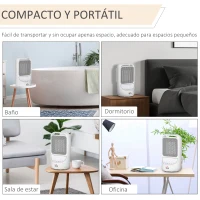 HOMCOM Calefactor Cerámico Portátil 2 Niveles de Potencia 750W/1500W con Mando a Distancia Temporizador de 12H 3 Modos de Viento y 45° Oscilación Silencioso Ø15x28 cm Blanco(m-7)