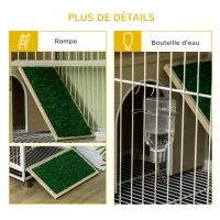 PawHut Cage à lapin clapier sur roulettes toit ouvrant plates-formes avec plateau amovible 78 x 52,5 x 76,5 cm naturel(m-8)