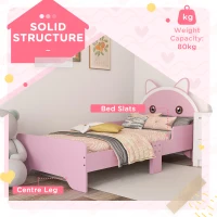 ZONEKIZ Bed for Kids Cat Design Toddler Bed Frame Bedroom Furniture with Guardrails, for 3-6 Years, 143L x 74W x 72Hcm - Pink(m-6)